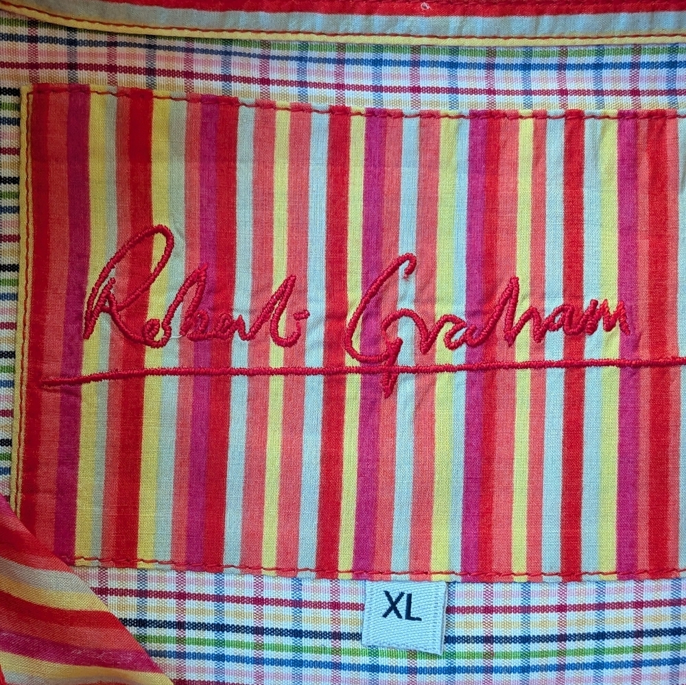 Robert Graham Shirt Men's XL Embroidered Striped - Picture 5 of 10